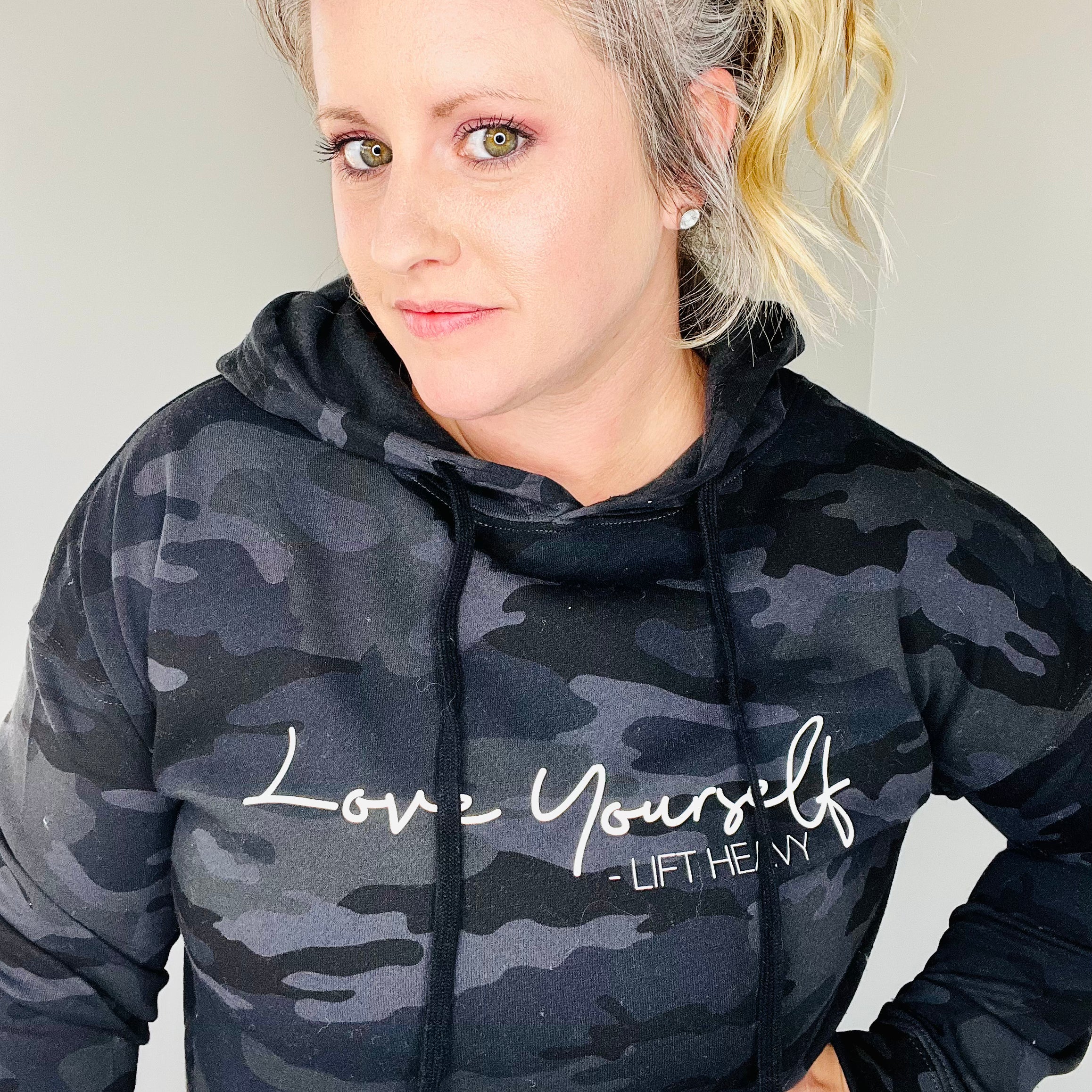 Love Yourself & Lift Heavy Cropped Hooded Sweatshirt